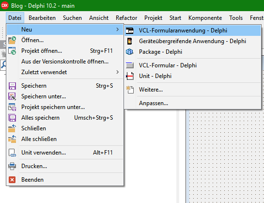 Darstellung zur Erstellung eines Formulars in Delphi